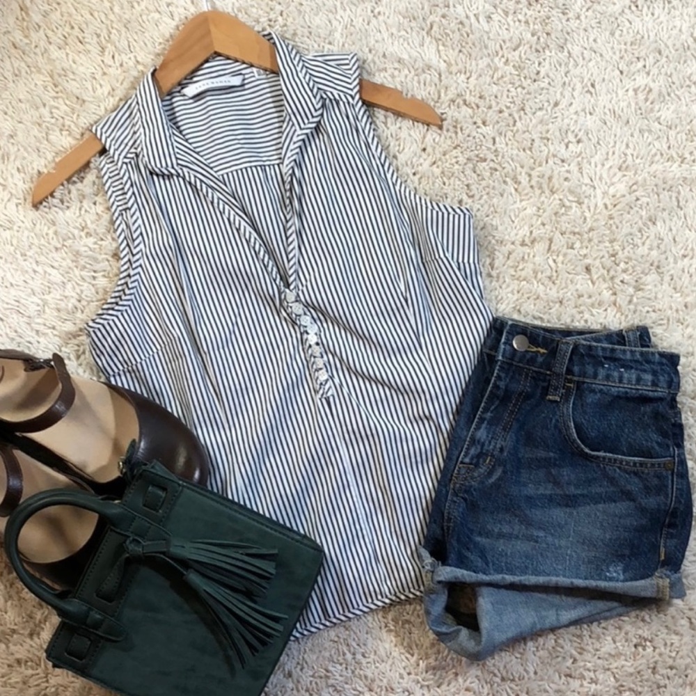 Zara Striped Deep V Tank 🤍